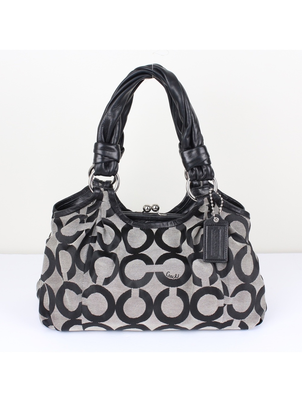 Vintage Coach Parker Black & Grey Op Art Canvas Kisslock Purse